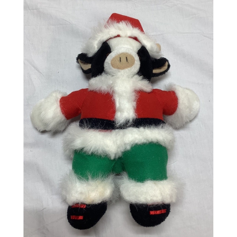Christmas Cow 12" Plush Cow Dressed as Santa Hat Stuffed Animal Toy Farm